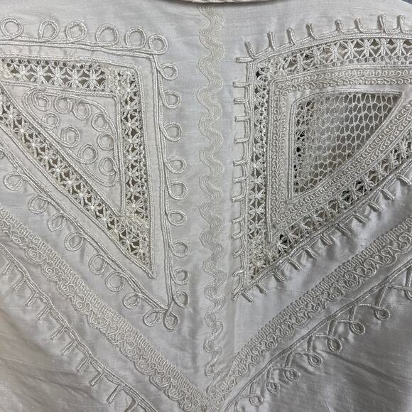 Vintage Silk Lattice Lace Jacket Off White Size L Cottagecore Grandmacore Boho - Picture 10 of 10